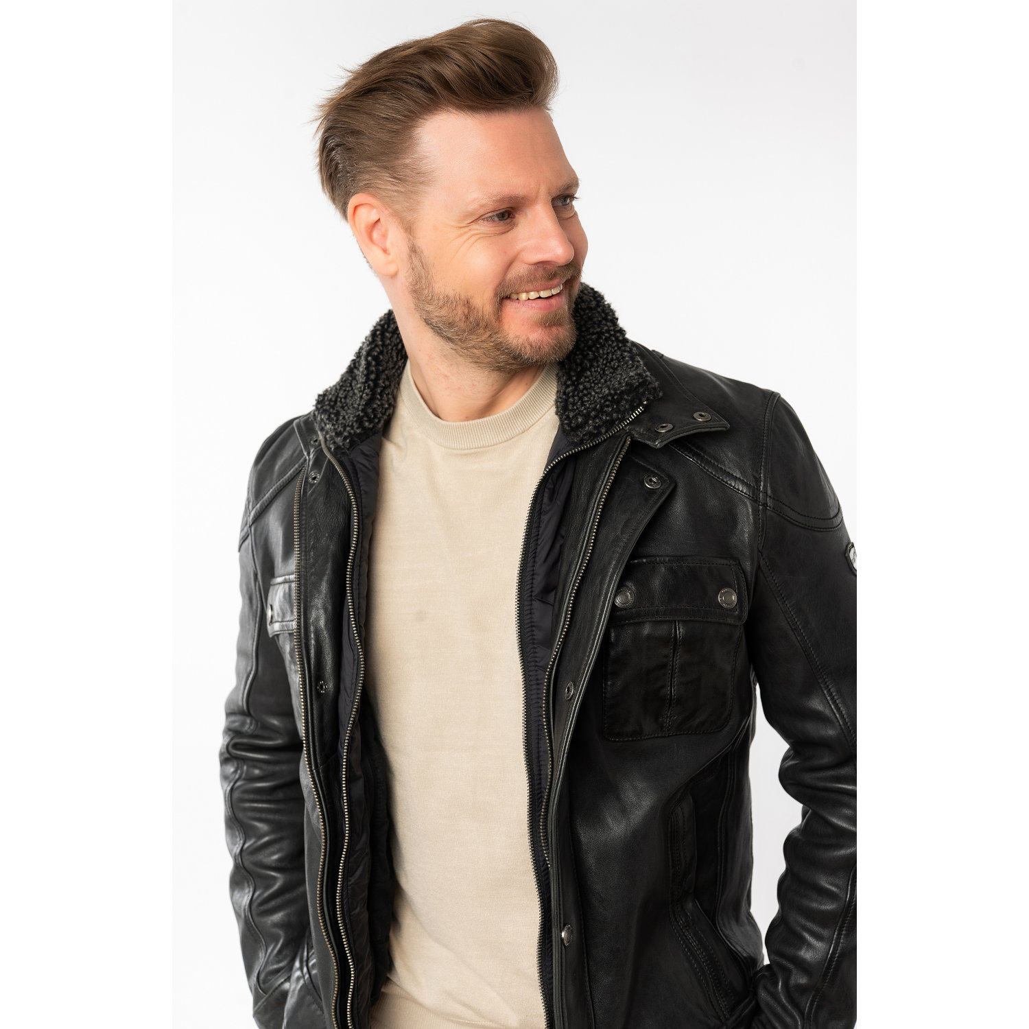 Geaca de Piele Barbati Mauritius Neagra MMGarreck – Black Friday