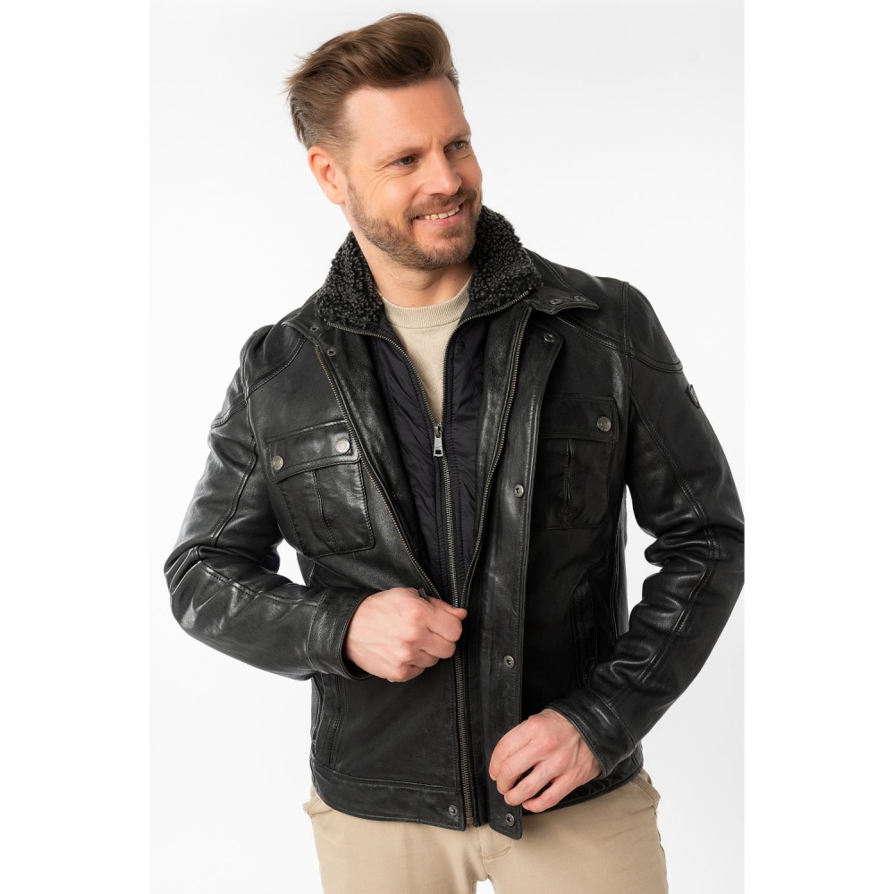 Geaca de Piele Barbati Mauritius Neagra MMGarreck – Black Friday