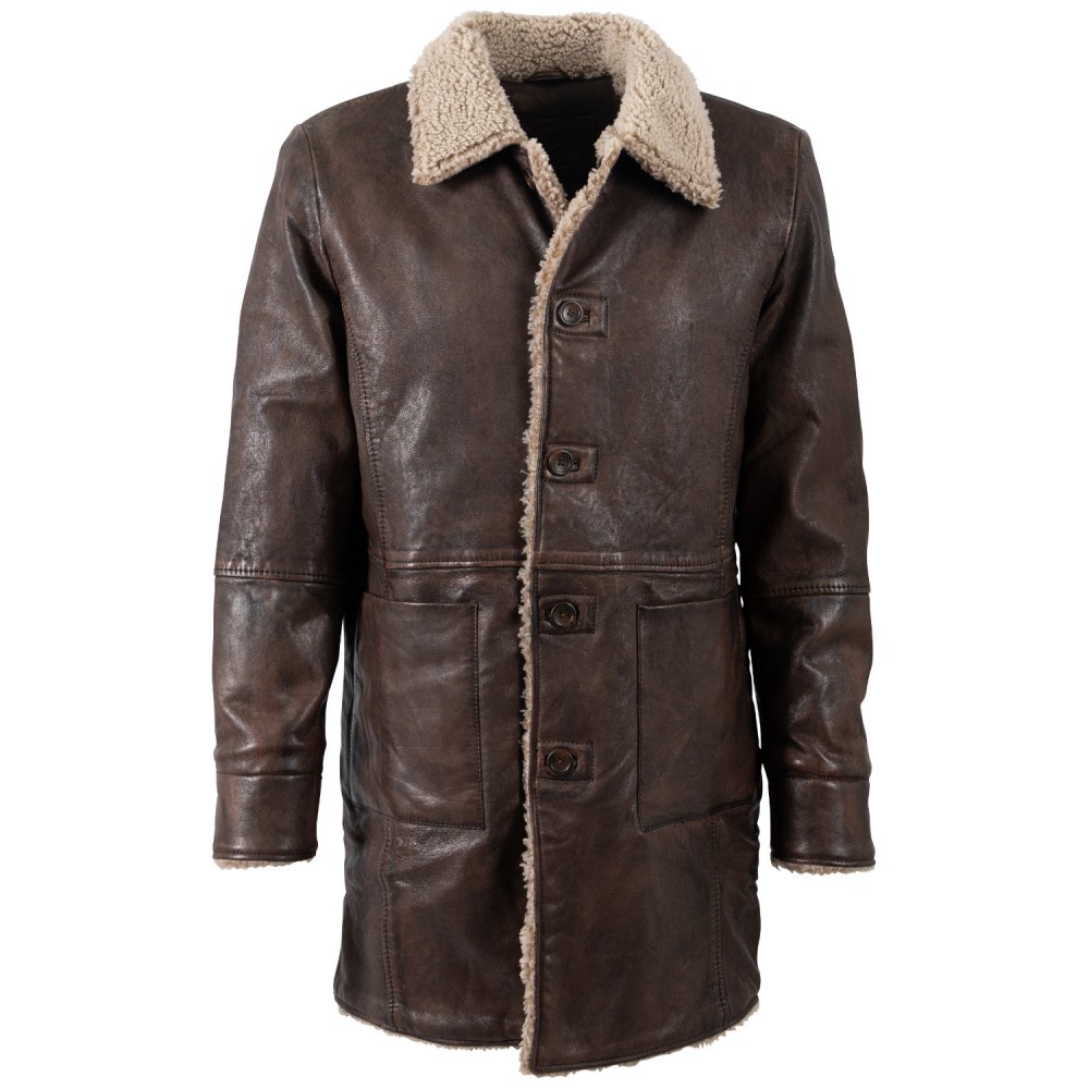Geaca Lunga de Iarna din Piele Barbati Mauritius Maro Antic MMGrisz