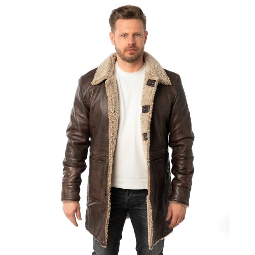 Geaca Lunga de Iarna din Piele Barbati Mauritius Maro Antic MMGrisz