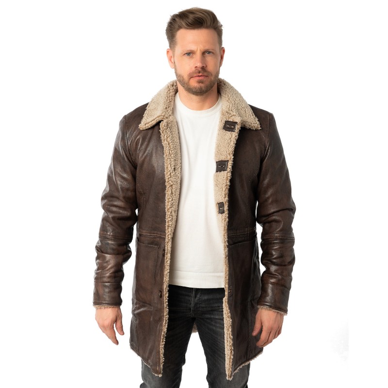 Geaca Lunga de Iarna din Piele Barbati Mauritius Maro Antic MMGrisz – Geci de Piele