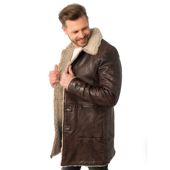 Geaca Lunga de Iarna din Piele Barbati Mauritius Maro Antic MMGrisz Geaca Lunga de Iarna din Piele Barbati Mauritius Maro Antic MMGrisz