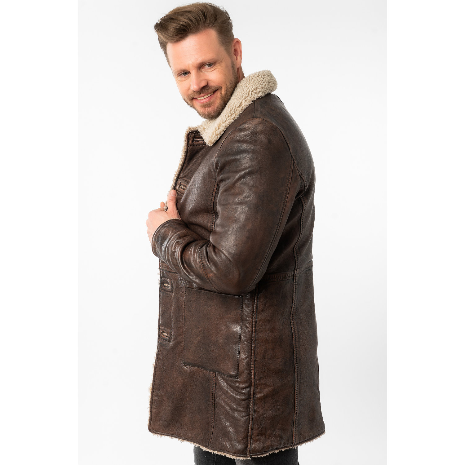 Geaca Lunga de Iarna din Piele Barbati Mauritius Maro Antic MMGrisz – Geci de Piele