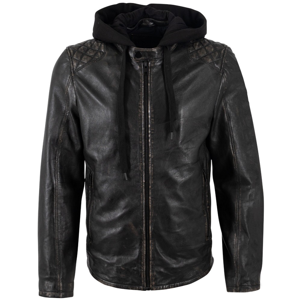 Geaca de Piele Barbati Mauritius Negru Antic MMHayato 2 - readytowear