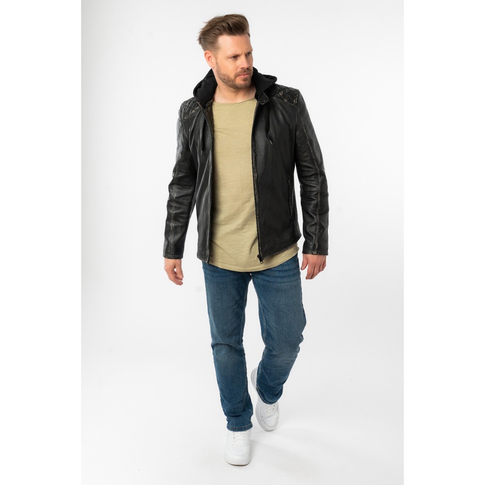 Geaca de Piele Barbati Mauritius Negru Antic MMHayato 2 - readytowear