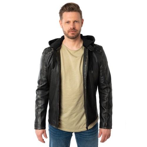 Geaca de Piele Barbati Mauritius Negru Antic MMHayato 2