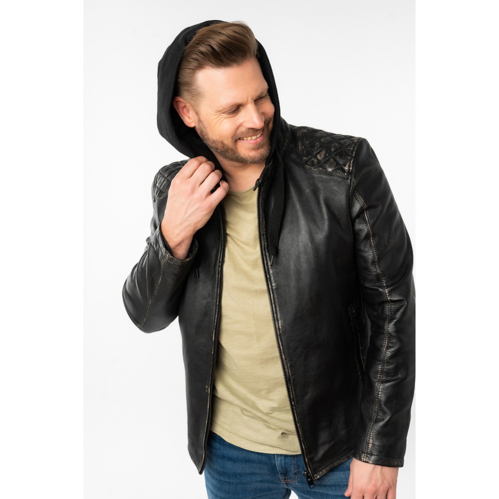 Geaca de Piele Barbati Mauritius Negru Antic MMHayato 2 - readytowear