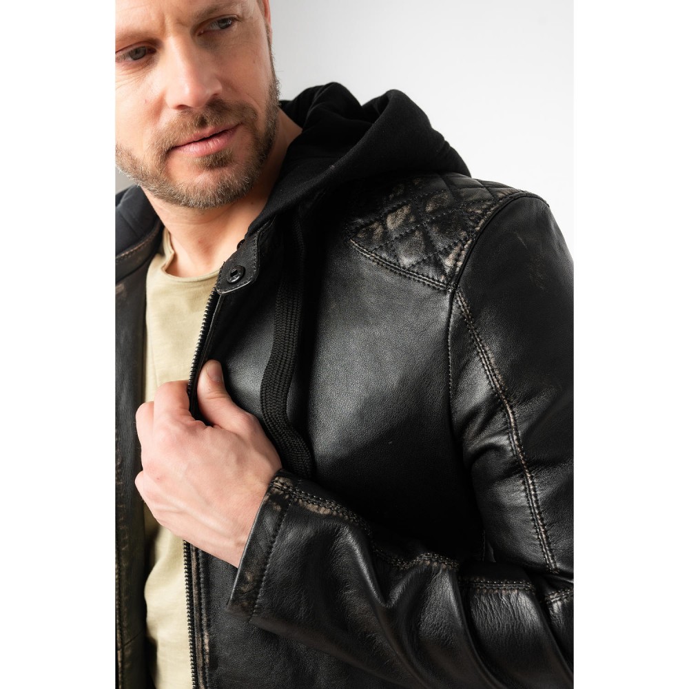 Geaca de Piele Barbati Mauritius Negru Antic MMHayato 2 - readytowear