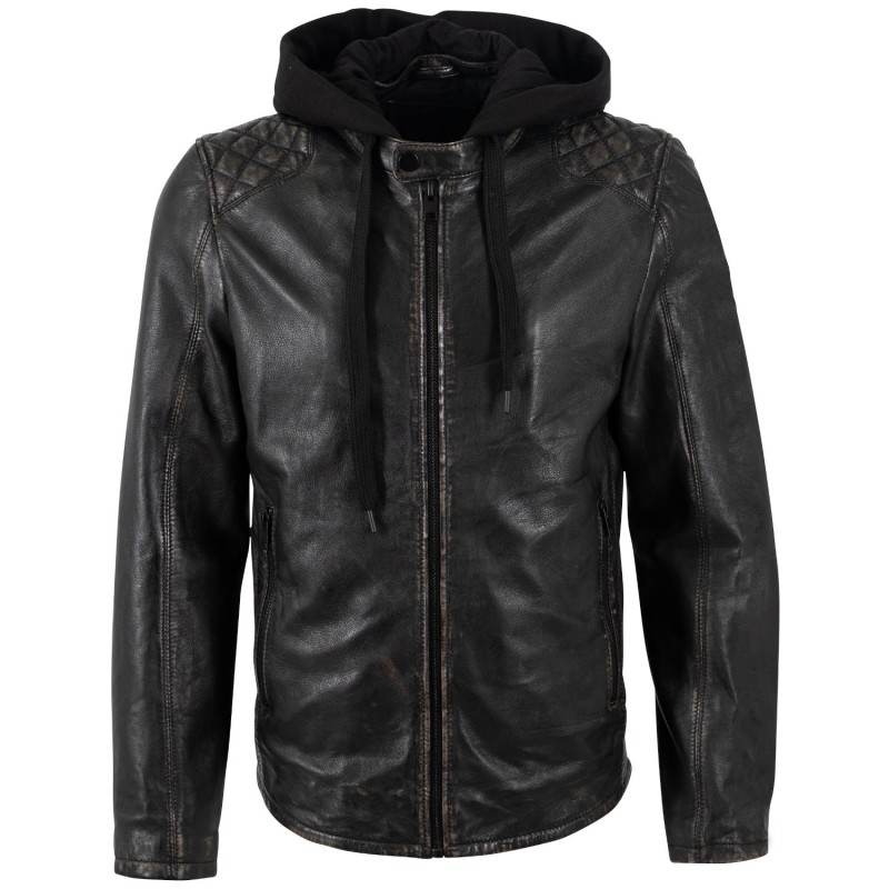 Geaca de Piele Barbati Mauritius Negru Antic MMHayato 2 – Geci de Piele
