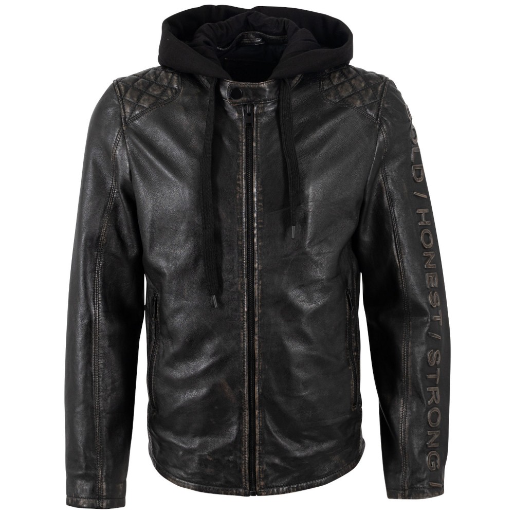 Geaca de Piele Barbati Mauritius Negru Antic MMHayato - readytowear