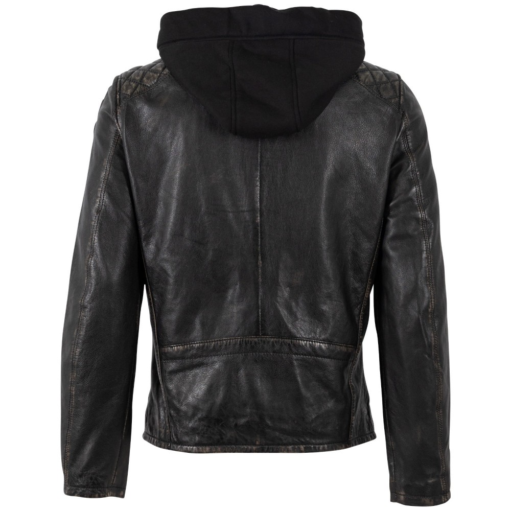 Geaca de Piele Barbati Mauritius Negru Antic MMHayato - readytowear