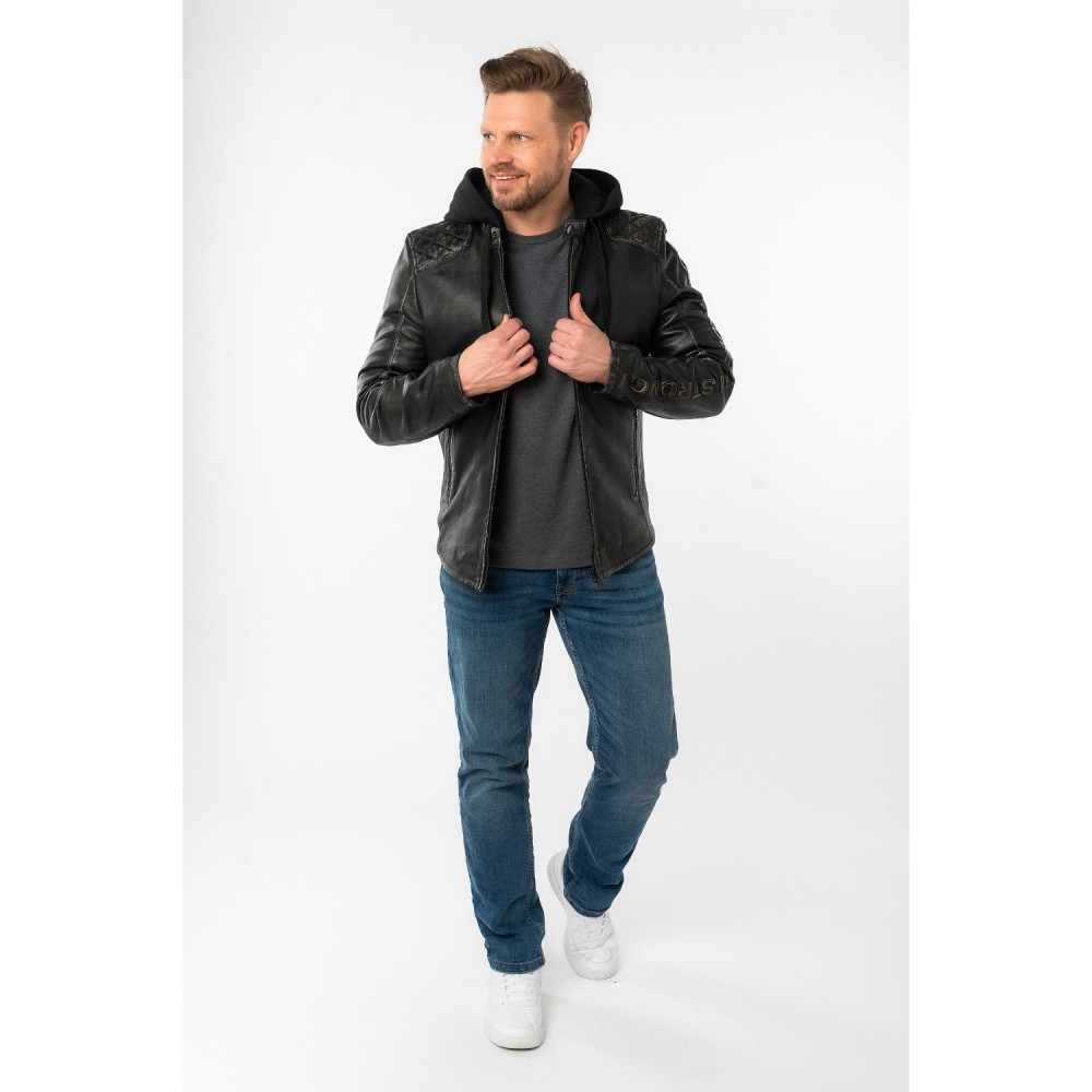 Geaca de Piele Barbati Mauritius Negru Antic MMHayato - readytowear