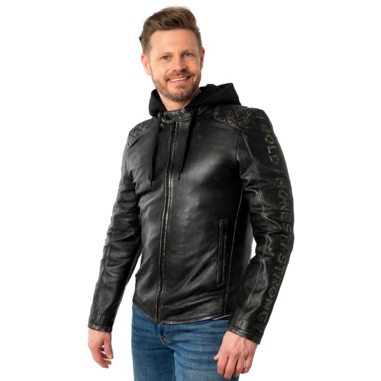 Geaca de Piele Barbati Mauritius Negru Antic MMHayato