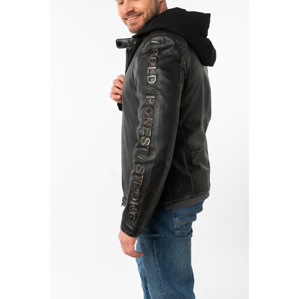 Geaca de Piele Barbati Mauritius Negru Antic MMHayato - readytowear