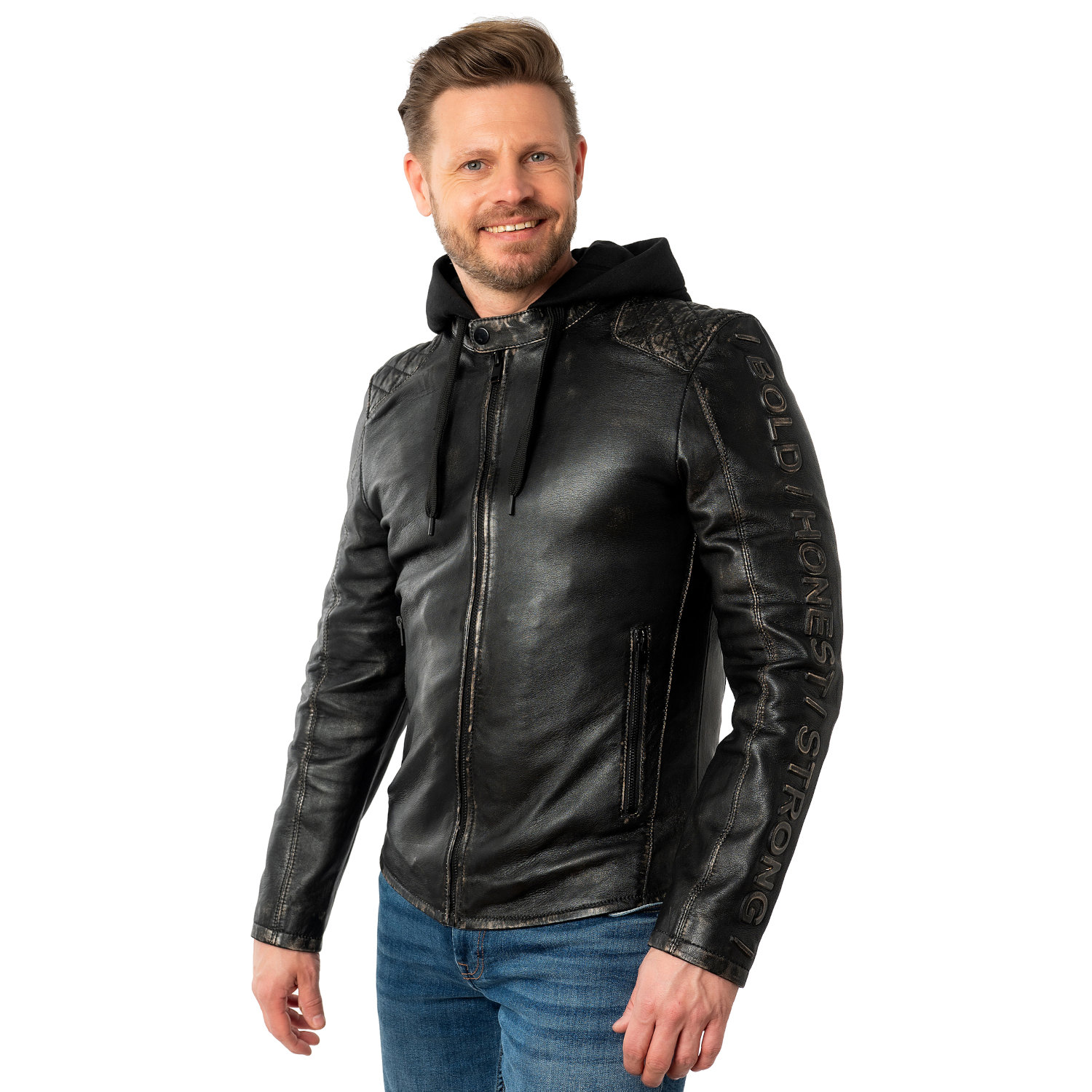 Geaca de Piele Barbati Mauritius Negru Antic MMHayato – Geci de Piele