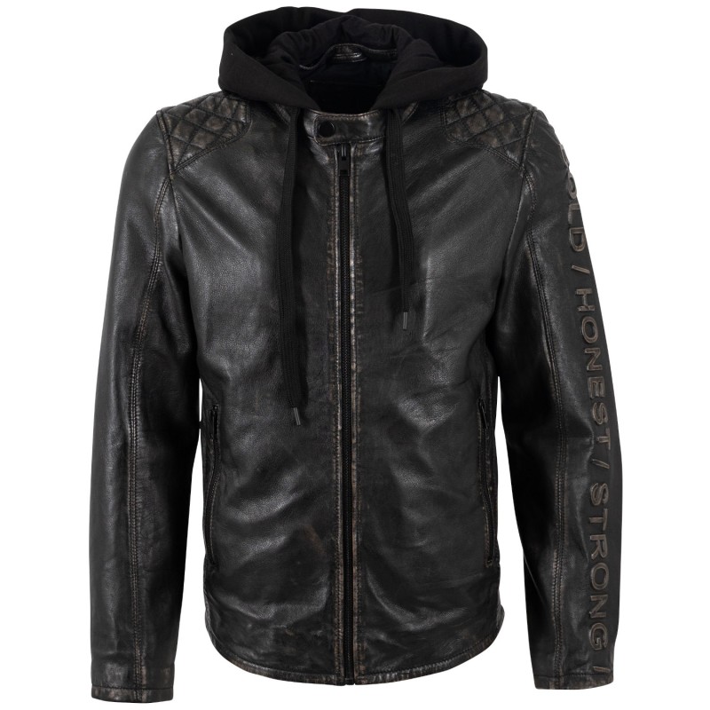 Geaca de Piele Barbati Mauritius Negru Antic MMHayato – Geci de Piele