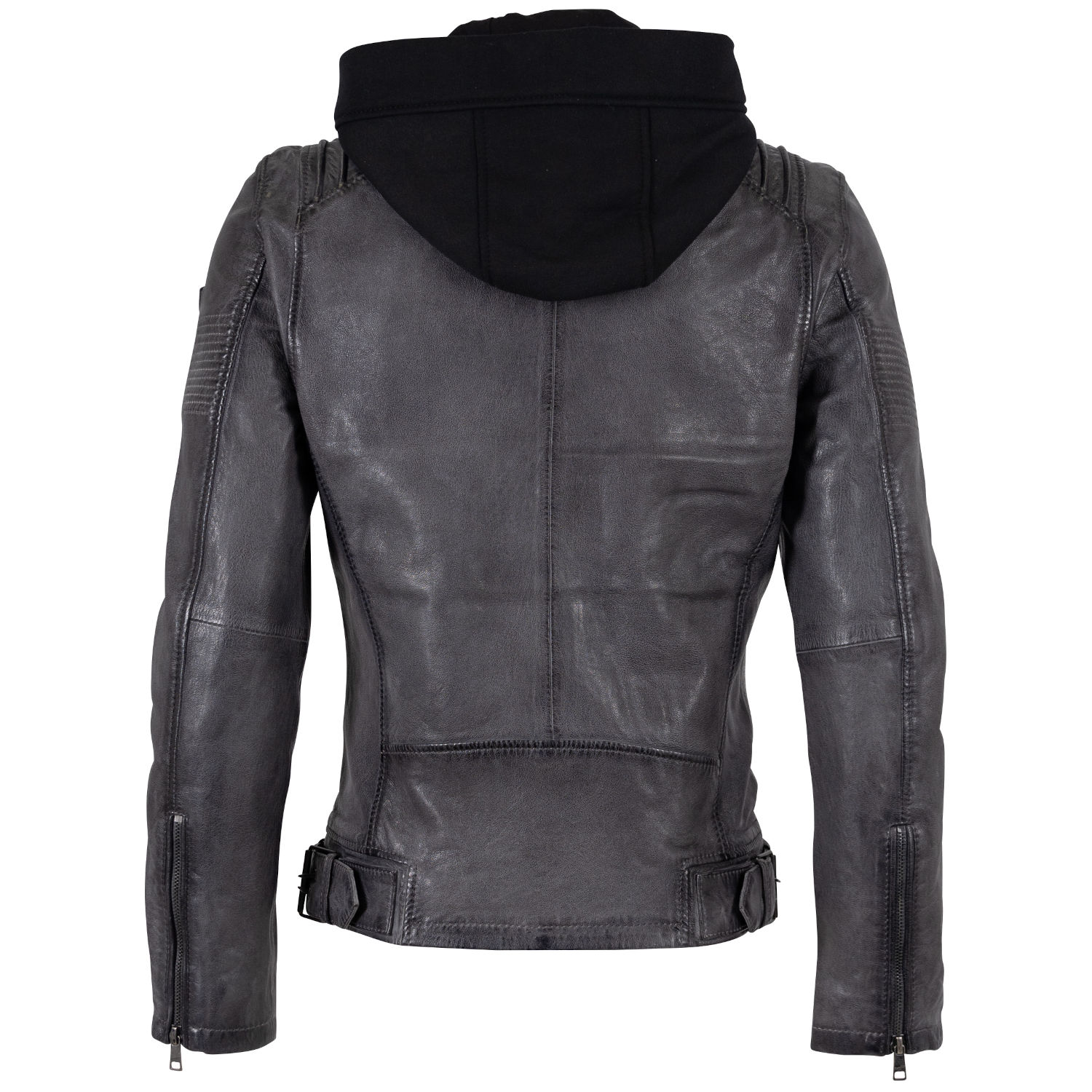 Geacă de piele bărbați Mauritius MMHiran antracit cu glugă detașabilă Geacă de piele naturală bărbați Mauritius MMHiran antracit Slim Fit cu glugă detașabilă