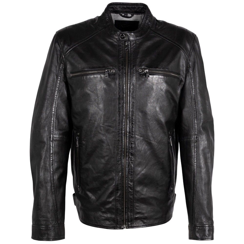 Geaca de Piele Barbati Mauritius Neagra MMJarek - readytowear.ro