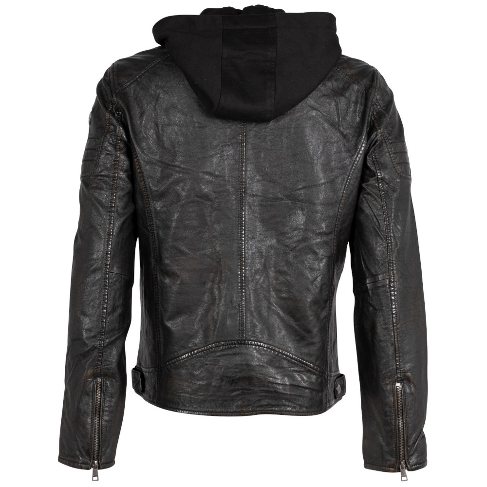 Geaca de Piele Barbati Mauritius Negru/Bej MMJenno - readytowear