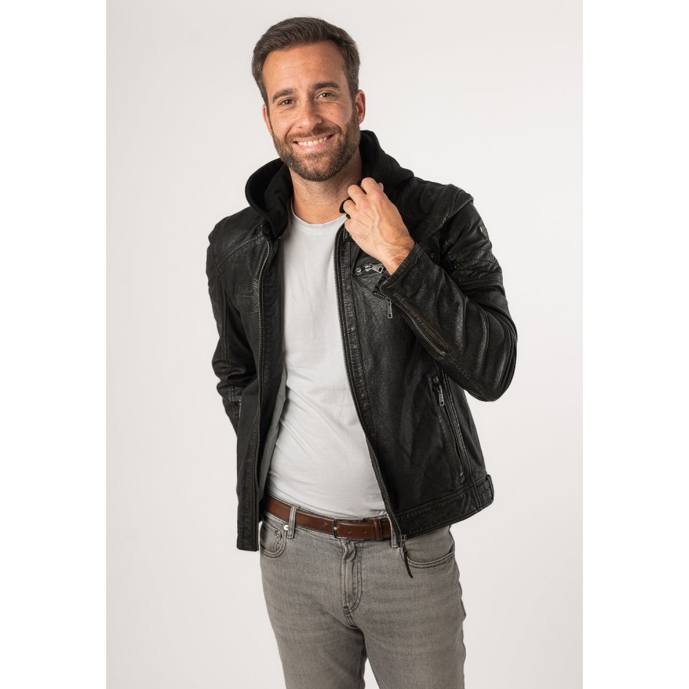 Geaca de Piele Barbati Mauritius Negru/Bej MMJenno - readytowear