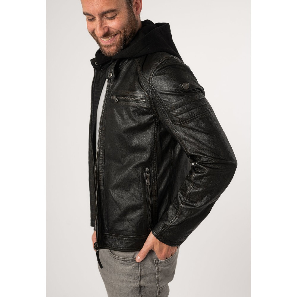 Geaca de Piele Barbati Mauritius Negru/Bej MMJenno - readytowear