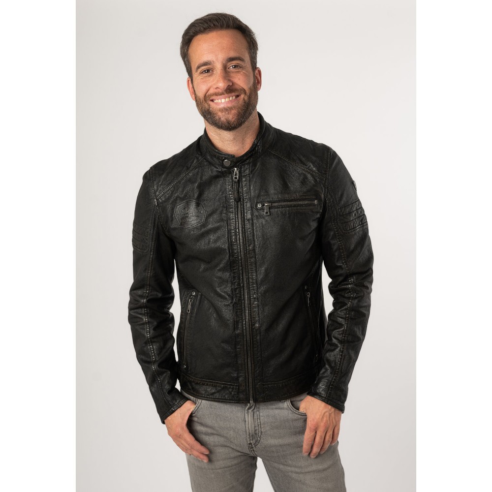 Geaca de Piele Barbati Mauritius Negru/Bej MMJenno - readytowear