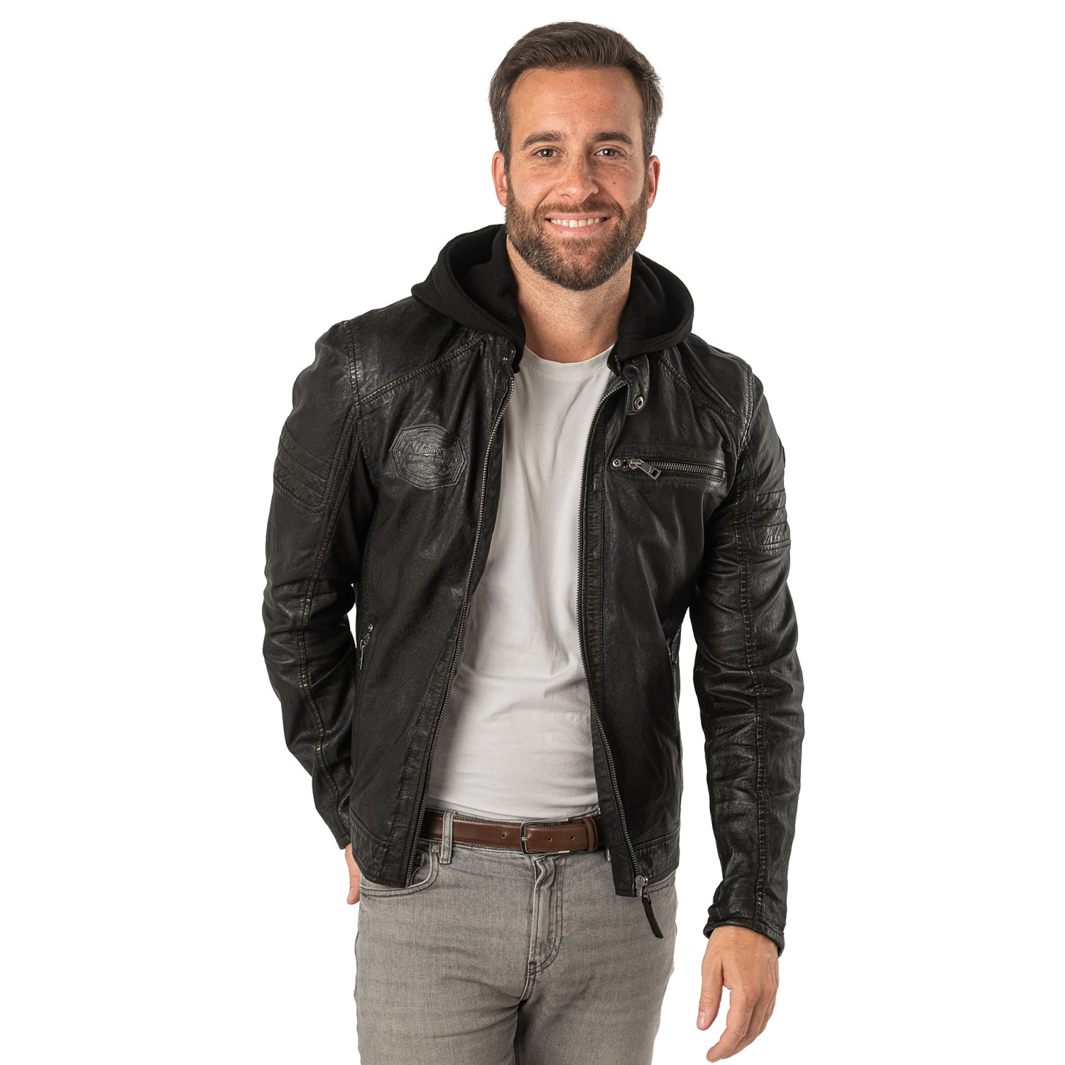 Geaca de Piele Barbati Mauritius Negru/Bej MMJenno – Geci de Piele Geaca de Piele Barbati Mauritius Negru/Bej MMJenno – Geci de Piele