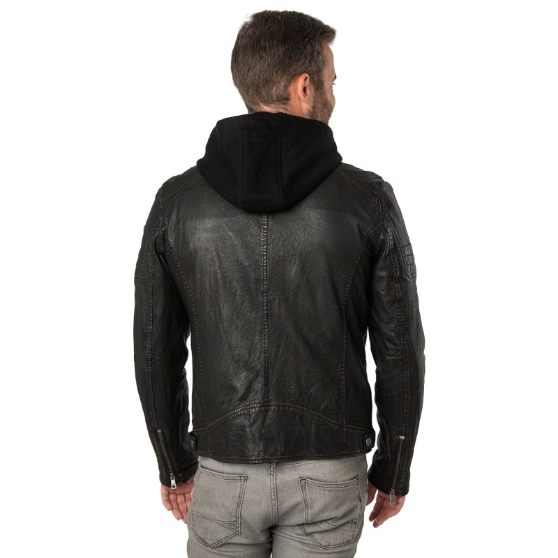 Geaca de Piele Barbati Mauritius Negru/Bej MMJenno – Black Friday