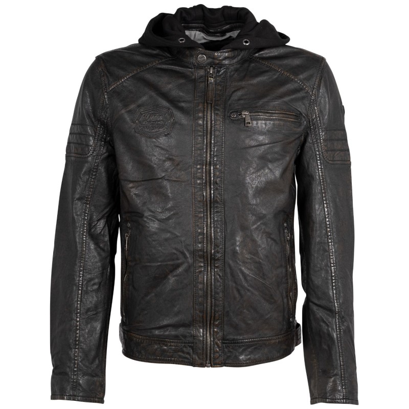 Geaca de Piele Barbati Mauritius Negru/Bej MMJenno – Black Friday