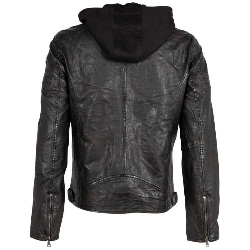 Geaca de Piele Barbati Mauritius Negru/Bej MMJenno – Black Friday