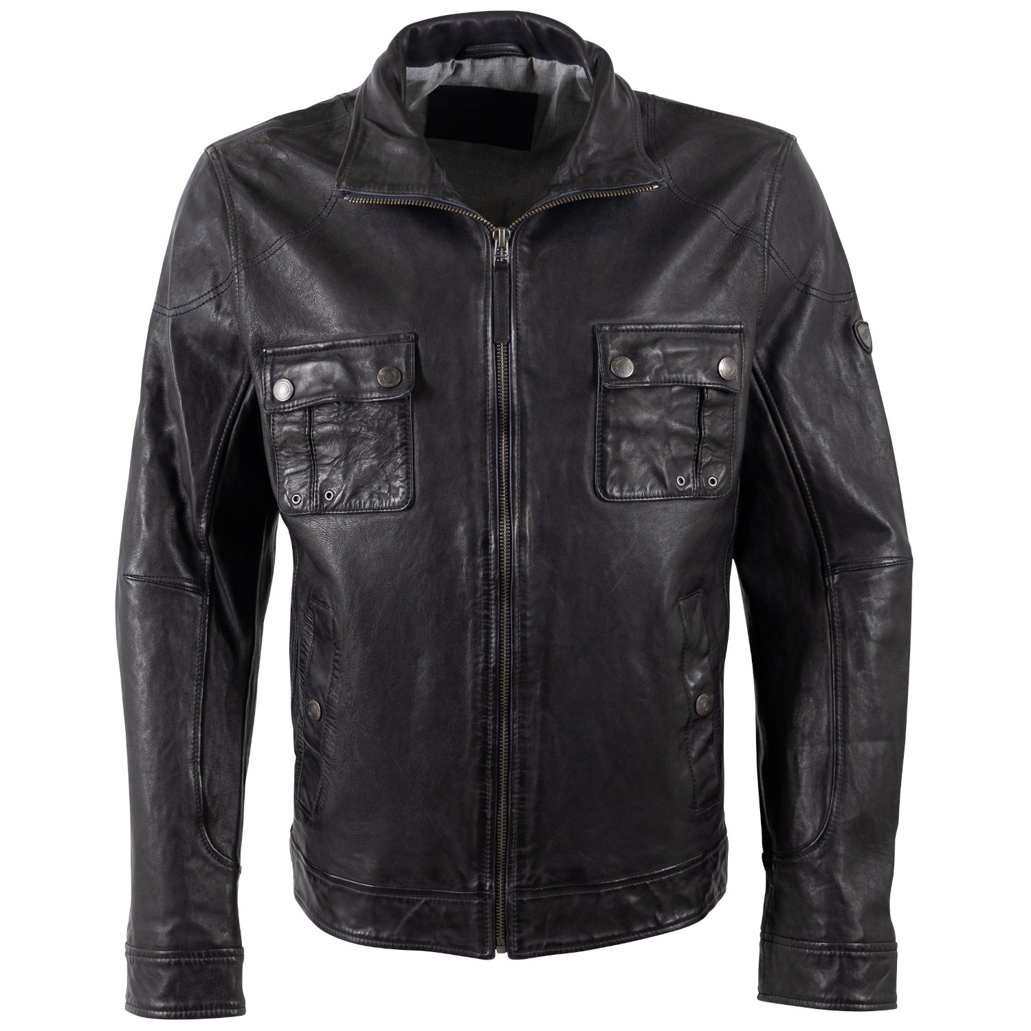 Geacă de piele bărbați Mauritius MMJorric bleumarin cu buzunare aplicate pe piept