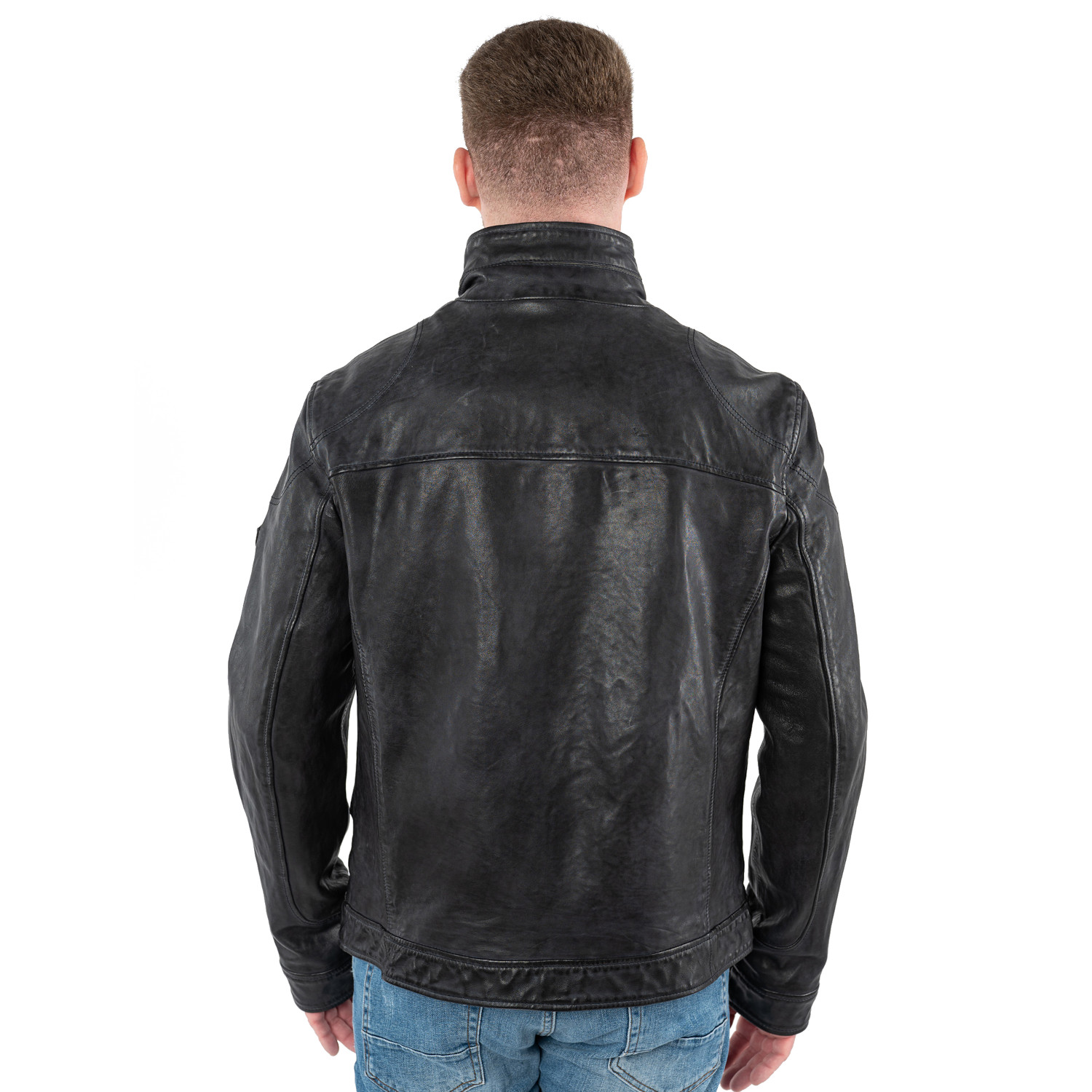 Geacă de piele bărbați Mauritius MMJorric bleumarin cu buzunare aplicate pe piept