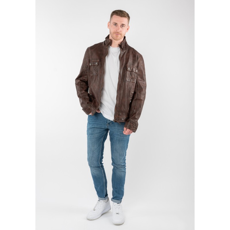 Geacă de piele bărbați Mauritius MMJorric culoare Whiskey din piele naturală