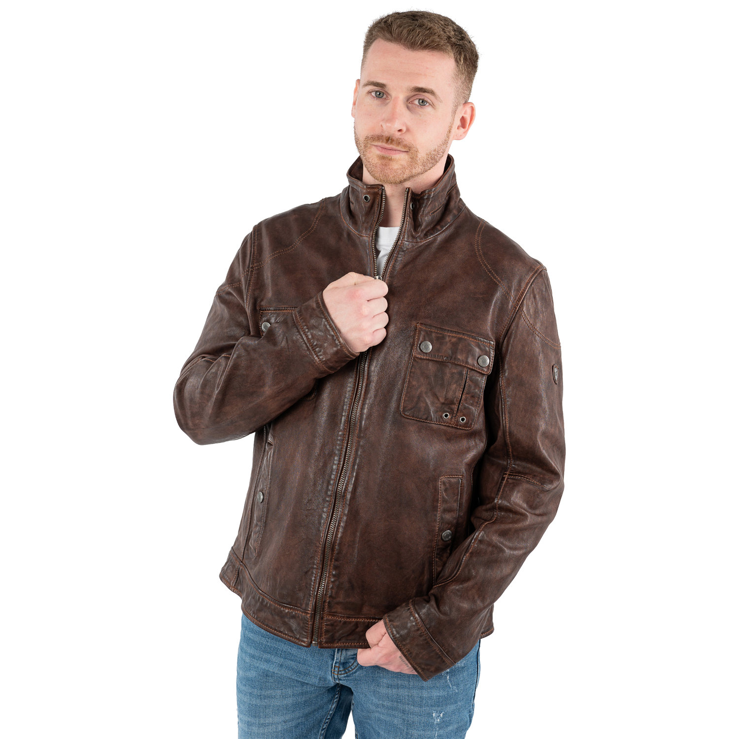 Geacă de piele bărbați Mauritius MMJorric culoare Whiskey din piele naturală