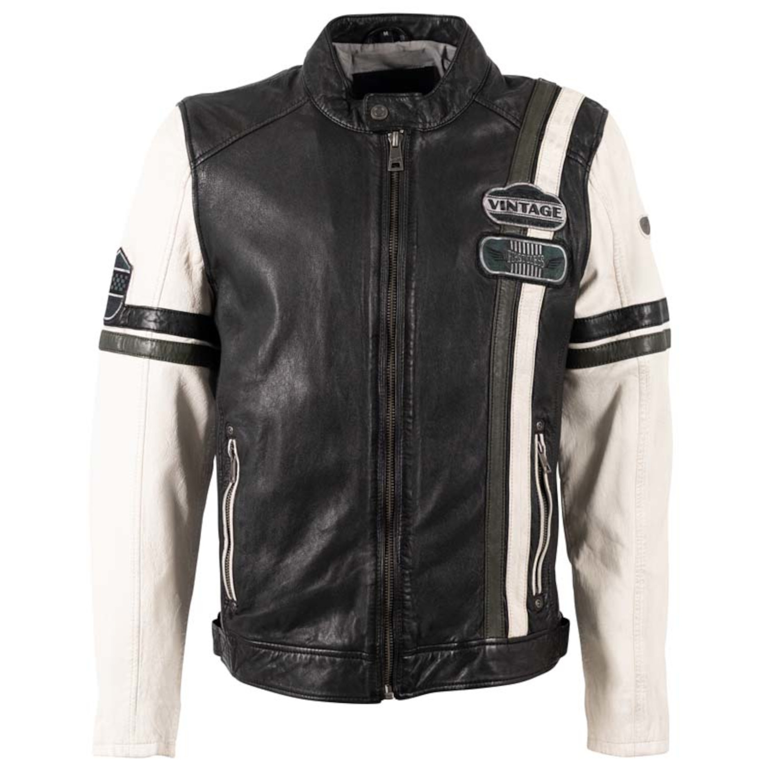 Geacă de piele bărbați Mauritius MMJusco negru alb