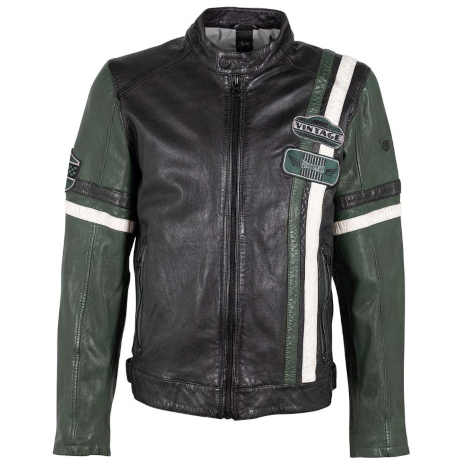 Geaca de Piele Barbati Mauritius Negru/Verde MMJusco – Geci de Piele