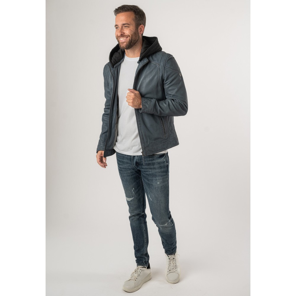 Geaca de Piele Barbati Mauritius Albastru/Gri MMKarlos - readytowear