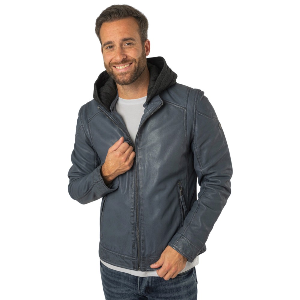 Geaca de Piele Barbati Mauritius Albastru/Gri MMKarlos - readytowear.ro