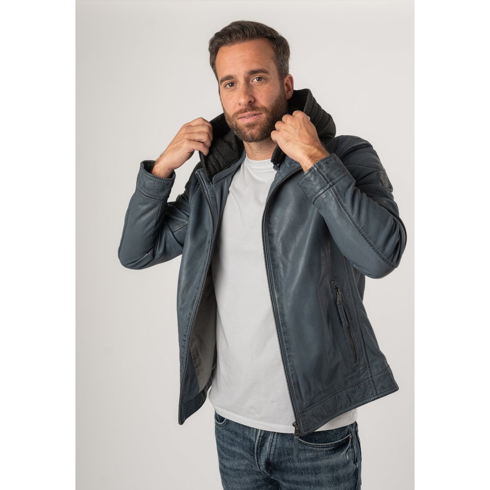 Geaca de Piele Barbati Mauritius Albastru/Gri MMKarlos - readytowear