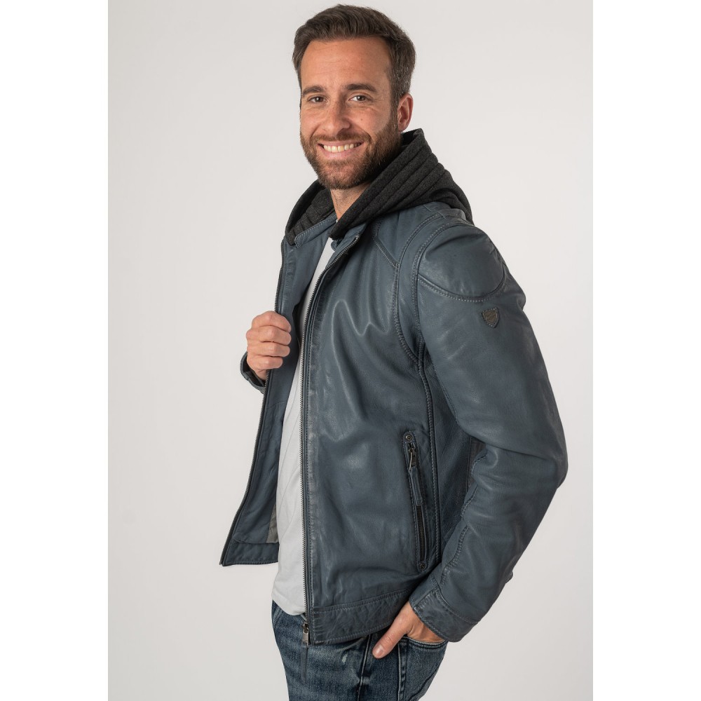 Geaca de Piele Barbati Mauritius Albastru/Gri MMKarlos - readytowear