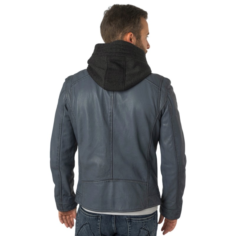 Geaca de Piele Barbati Mauritius Albastru/Gri MMKarlos – Geci de Piele