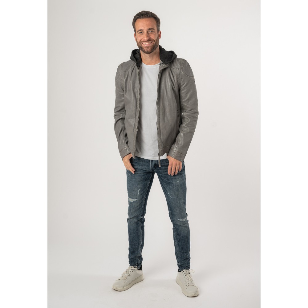 Geaca de Piele Barbati Mauritius Gri Deschis MMKarlos - readytowear