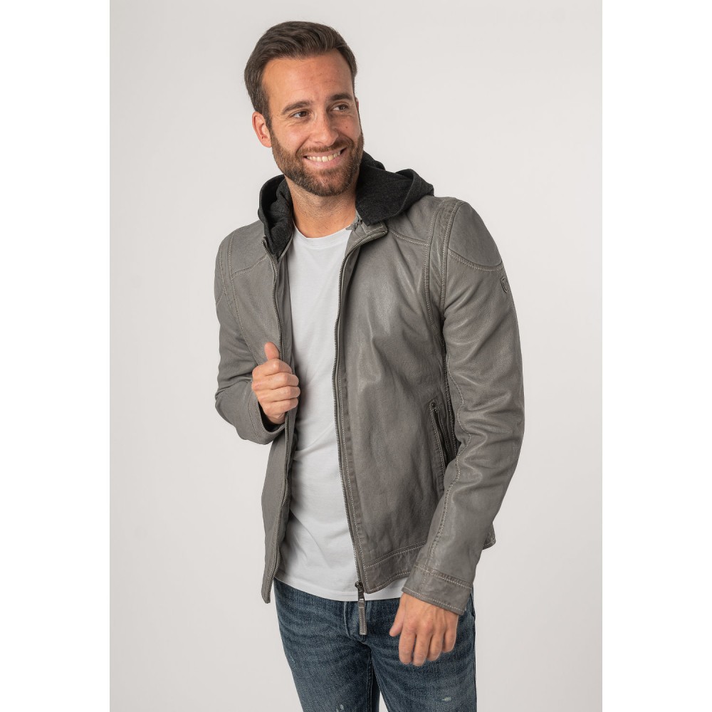 Geaca de Piele Barbati Mauritius Gri Deschis MMKarlos - readytowear