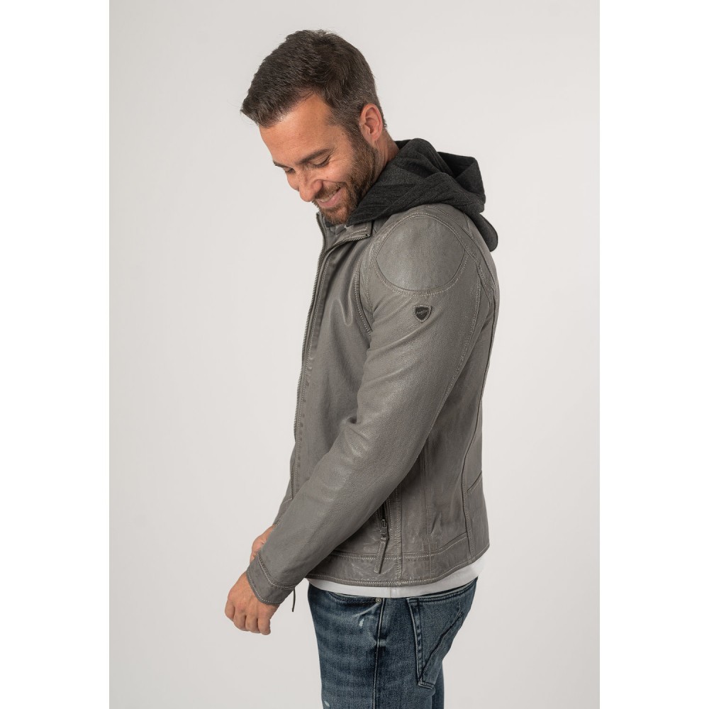 Geaca de Piele Barbati Mauritius Gri Deschis MMKarlos - readytowear