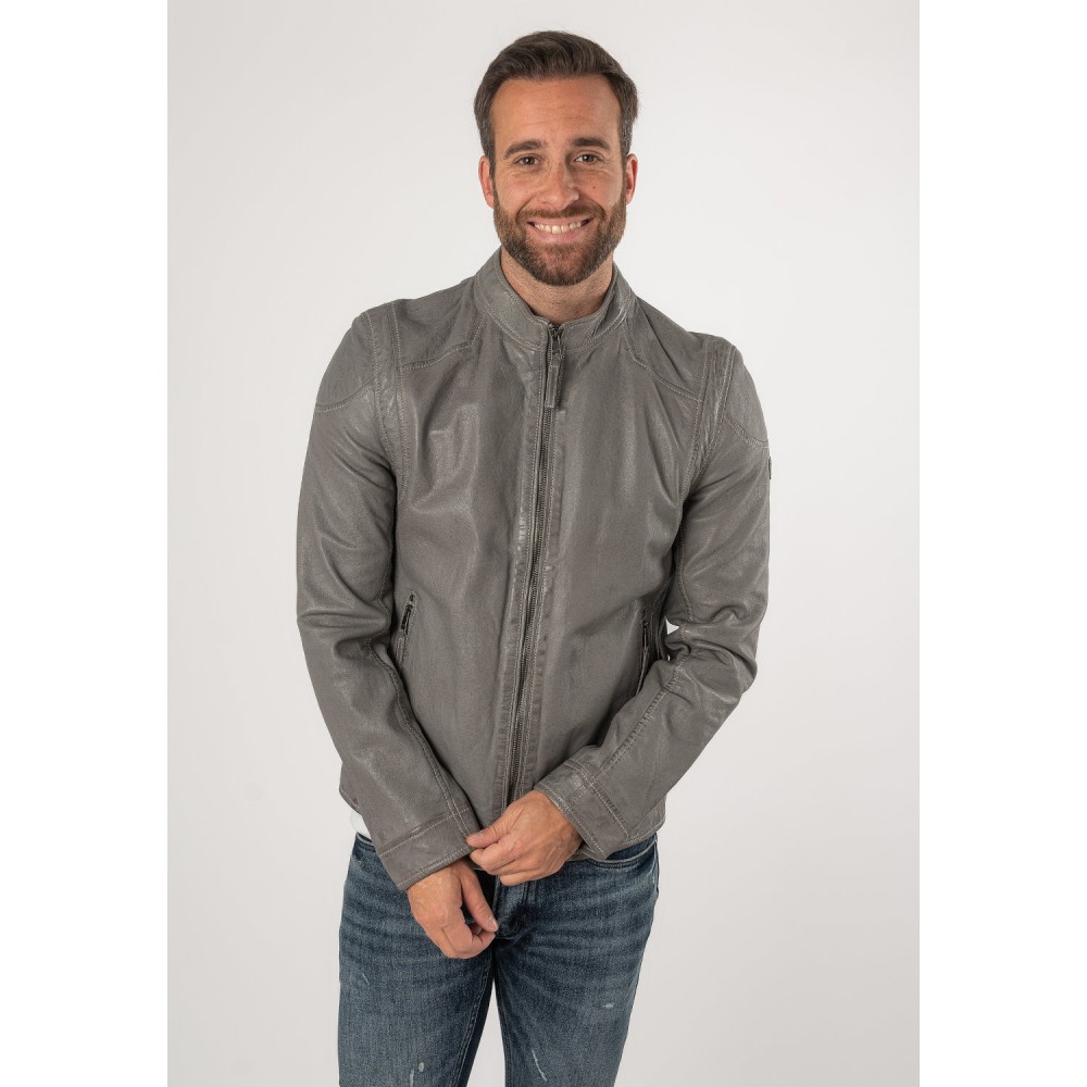 Geaca de Piele Barbati Mauritius Gri Deschis MMKarlos - readytowear