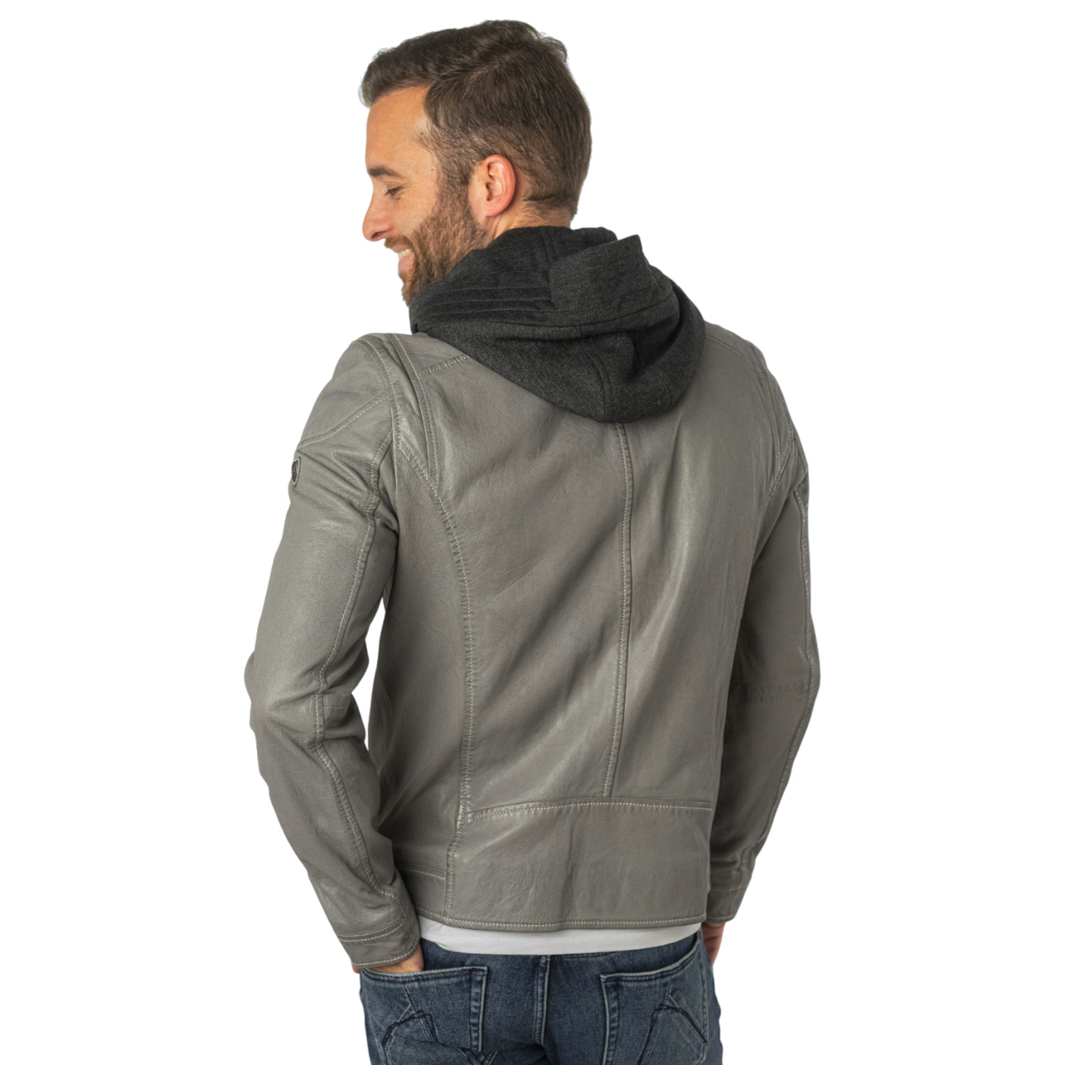 geacă piele naturală bărbați gri deschis Mauritius MMKarlos biker cu glugă detașabilă
