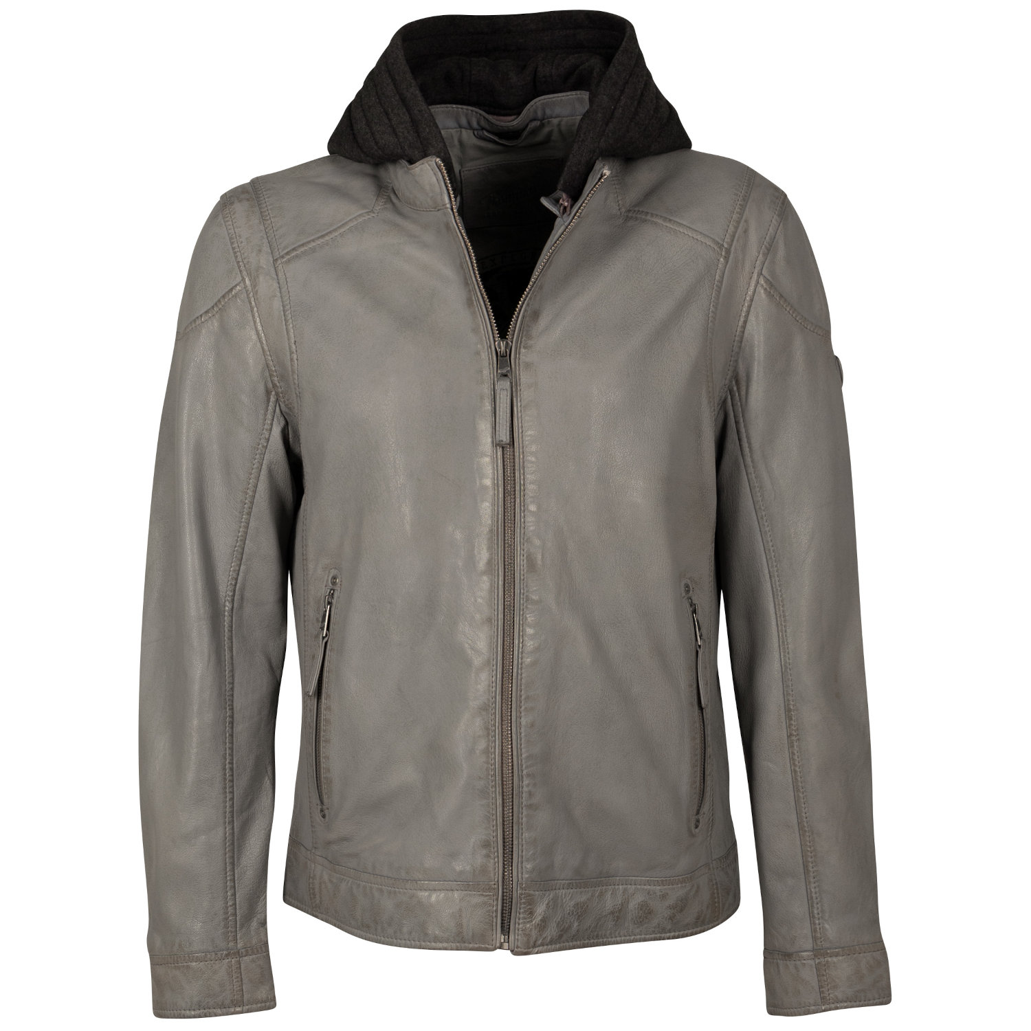 geacă piele naturală bărbați gri deschis Mauritius MMKarlos biker cu glugă detașabilă