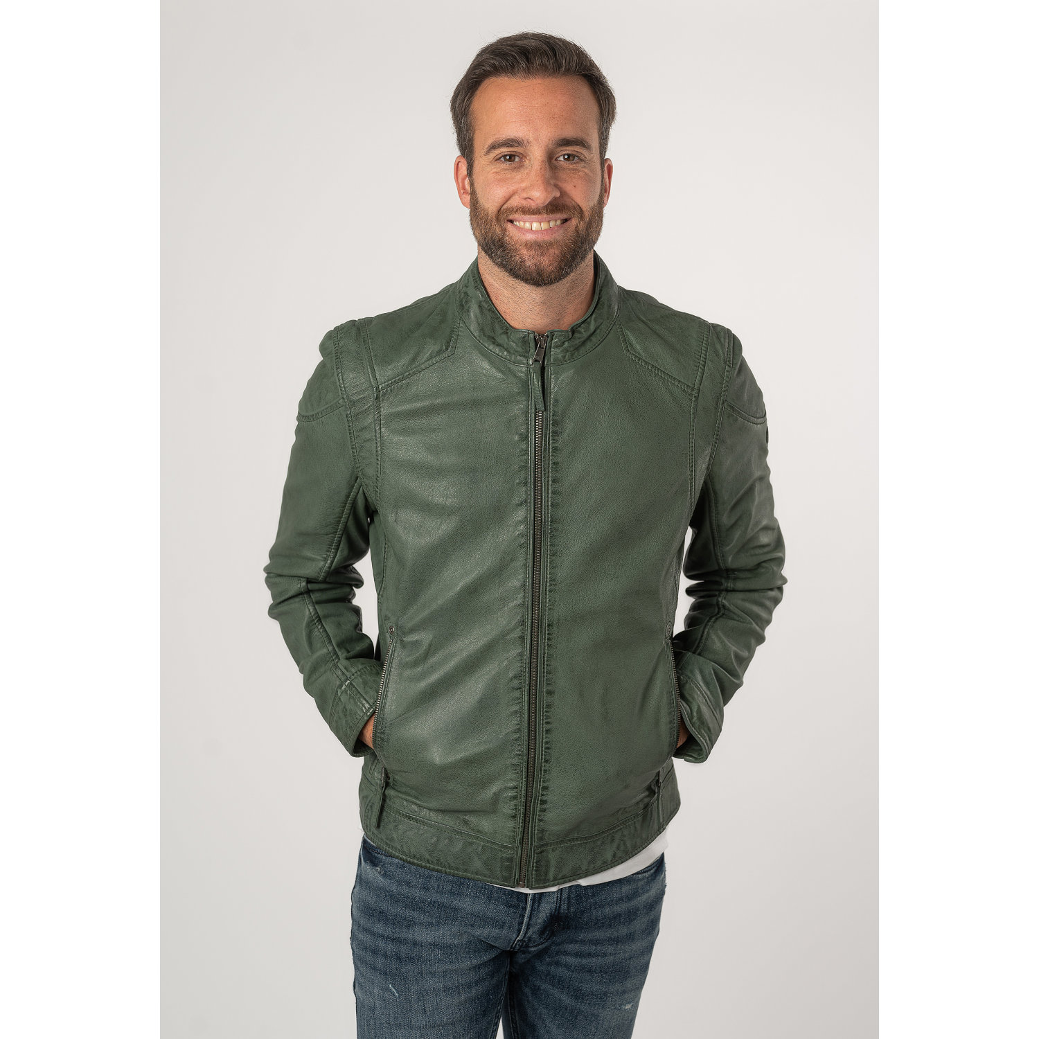 Geaca de Piele Barbati Mauritius Verde Inchis MMKarlos – Geci de Piele