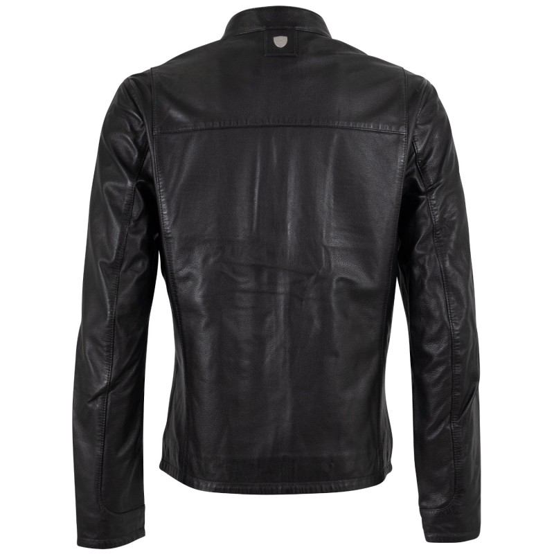 Geacă de piele bărbați Mauritius neagră MMKoal, model biker din piele naturală