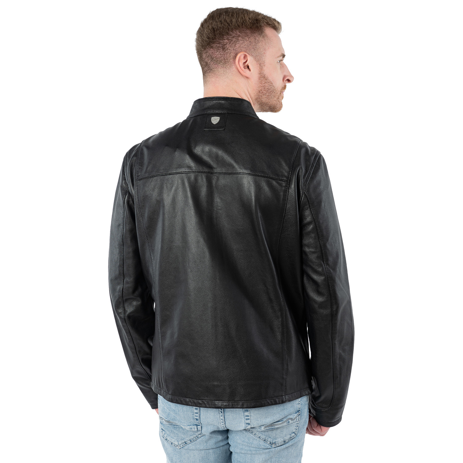 Geacă de piele bărbați Mauritius neagră MMKoal, model biker din piele naturală